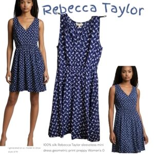 100% silk Rebecca Taylor sleeveless mini dress geometric print preppy Women's 0
